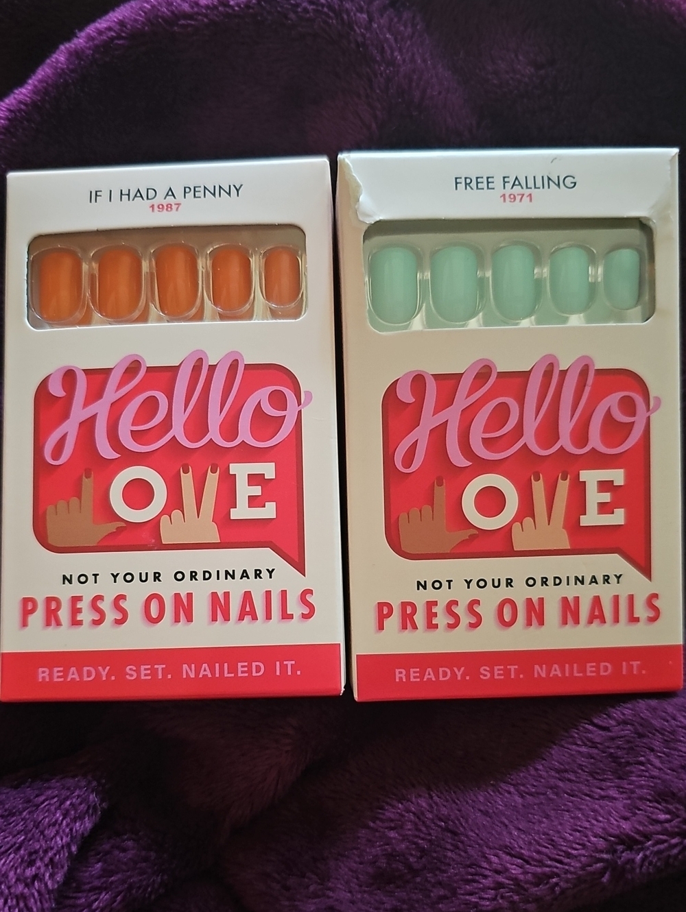 Hello Love Press-On Nails - If I Had A Penny (Orange) & Free Falling (Mint)
